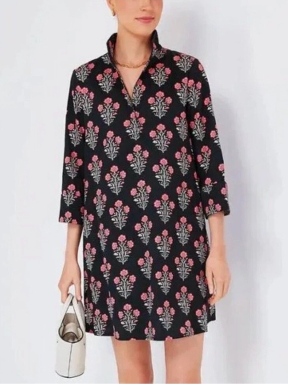 Tuckernuck Black Dahlia Megan Mini Dress NWOT Cotton Block Print 3/4 Sleeves M